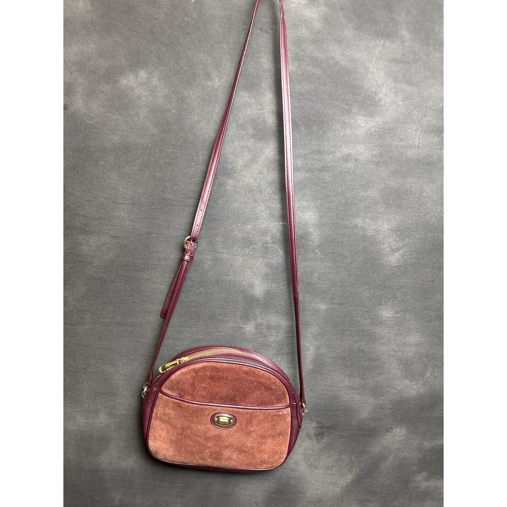 Talbots Maroon Half Moon Suede Leather Crossbody Bag Gold Hardware Minimalist